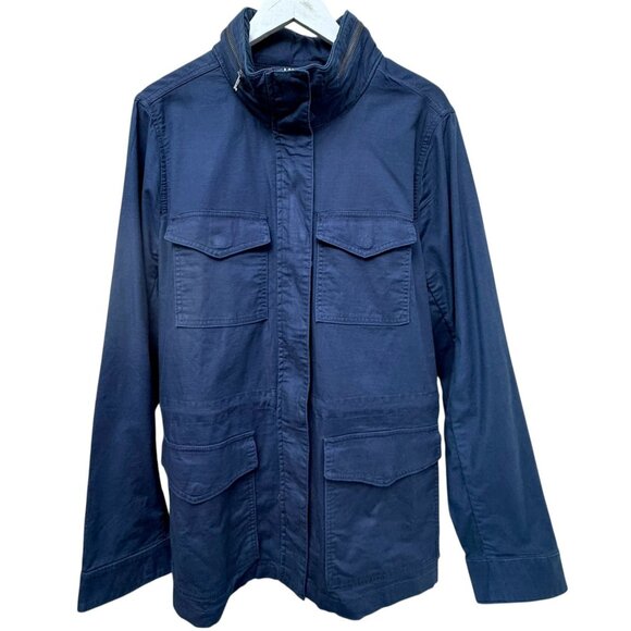 LANDS END Womens Utility Jacket Large Blue Cotton Blend Zip Casual Hooded NEW - Picture 1 of 14